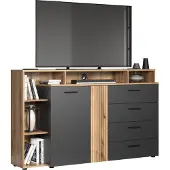 Ebuy24 trendteam Wohnen Esteban TV-Kommode, Anthrazit Melamin/ Evoke Oak Melamin, B/H/T: 168/101/38 cm