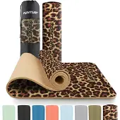 Tunturi Dicke Leo Yogamatte 8mm - Rutschfest Gymnastikmatte - Mit Tragegurt - Für Yoga und Pilates - Sportmatte 183x61x0,8cm -Schadstofffrij - Besonders komfortabel – Leopardenmuster