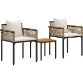vidaXL Gartenmöbel Set mit Kissen Beige und Cremeweiß Poly-Rattan