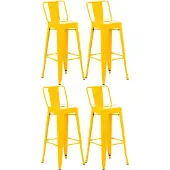 CLP Barhocker 4er Set mit Lehne im Industrial-Look Mason, mit Rückenlehne | Farbe gelb