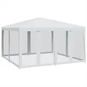 Syfax Partyzelt mit 8 Mesh-Seitenteilen Weiß 4x4 m HDPE