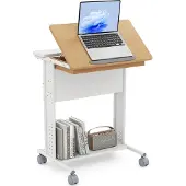Costway Schreibtisch, mobiler Computertisch mit Rollen, neigbarer Tischplatte, verstecktem Fach, Ablageregale & Lochwänden, PC-Tisch, 60x50x75 cm