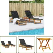 The Living Store Sonnenliegen 2 Stk. mit Tisch Schwarz Massivholz Akazie