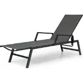 Costway Sonnenliege Rattan bis 150kg, Gartenliege mit verstellbarer Rücken- & Armlehnen, Liegestuhl