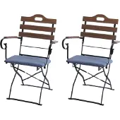 Mendler 2er-Set Biergartenstuhl HWC-J40, Klappstuhl Gartenstuhl, Gastronomie-Qualität Akazie hellbraun, Polster blau