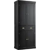 Costway Küchenschrank aus Holz, Buffetschrank mit Verstellbarer Regalen, 4 Türen & Schubladen, Hochschrank Küchenbuffet 76 x 40 x 183cm, Schwarz