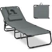Costway Gartenliege klappbar, Sonnenliege mit Gesichtsöffnung, 3 Kissen & verstellbarer Rückenlehne, Strandliege Liegestuhl bis 160kg 194x63x37cm Grau