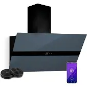 Klarstein WiFusion Dunstabzugshaube - 90 cm Abzugshaube, WLAN-Steuerung, 690 m³/h Luftstrom, A++ , LED Beleuchtung, Touch-Bedienfeld, Schwarz, Abluft & Kohlefilter