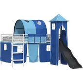 Syfax Kinderloftbett Uni Weiß und Blau 100 x 200 cm Metall