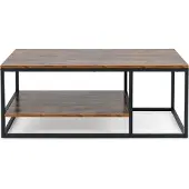 Costway 2-stöckiger Industrieller Couchtisch, 105 cm Rechteckiger Couchtisch mit Ablagefläche und Metallrahmen, Holz-Akzenttisch Rustikales Braun