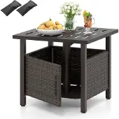 Costway Beistelltisch Outdoor wetterfest, Polyrattan Gartentisch mit Schirmloch, Kleiner Balkontisch, Kaffeetisch 55,5 x 55,5 x 47,5cm