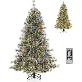 Costway 180cm Künstlicher Weihnachtsbaum mit 350 LEDs, Tannenbaum Christbaum mit Scharnierstruktur & 360° Schnellanschluss