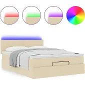 Syfax Ottomane Bett mit Matratze & LEDs Creme 140x190 cm Stoff