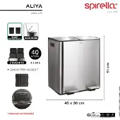 Spirella Mülleimer Mülltrennsystem Mülltrennung mit Deckel 40 L (2x20 Liter) mit Inneneimer große Abfallbehälter Abfalleimer Treteimer Edelstahl Schwarz