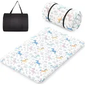 Costway Japanische Futon Matratze, Tatami-Matte, Bodenmatratze, Klappmatratze mit waschbarem Bezug & Tragetasche, Schlafmatte 140 x 200cm Bunte Ponys