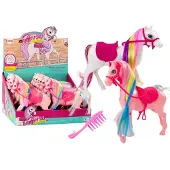 Leantoys Lean Toys Figurka Ko? Z Kolorow? Grzyw? Ró?owe Siod?o Szczotka Farma Bia?y Ró?owy