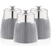 Swan SWKA1024GRN Retro Set 3 Aufbewahrungsdose 1,2 L Luftdicht, Gewürze Tee Kaffee Vintage Design Grau