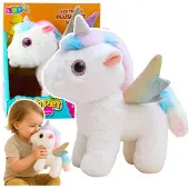 Leantoys Interaktives Einhorn-Plüschtier mit Bewegungen und Geräuschen, weiß, 21 cm
