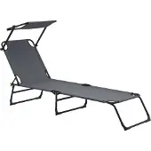 Casa.pro [] Sonnenliege klappbar 190cm dunkelgrau mit Dach Relaxliege Stahl