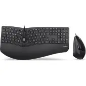 Perixx PERIDUO-505BDE USB Keyboard and mouse set German, QWERTZ Black Ergonomic, Gel wrist support mat, Multimedia buttons