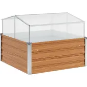 Syfax Gartenpflanzer mit Gewächshaus Hellbraun 100 x 100 x 77 cm