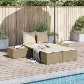 vidaXL Design Doppel-Sonnenliege mit Auflagen Beige Poly Rattan, Gartenliegen 2024 Neu