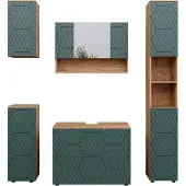 Vicco Badmöbel-Set Irma Grün/Goldkraft Eiche 5 Teile, Model 47203