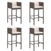 vidaXL Barhocker 4 Stk. mit Kissen Braun Poly Rattan