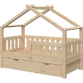 VitaliSpa Hausbett Design Naturholz 70x140 cm mit Schublade, Model 33268