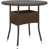 Syfax Gartentisch Ø80x75 cm Hartglas und Poly Rattan Braun