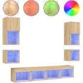 Syfax 8-tlg. Wohnwand mit LED-Beleuchtung Sonoma-Eiche Holzwerkstoff
