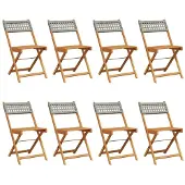 vidaXL Gartenstühle 8 Stk. Klappbar Grau Poly Rattan & Massivholz