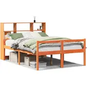 Syfax Massivholzbett mit Regal ohne Matratze Wachsbraun 120x190 cm