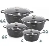 Cheffinger 8 tlg Kochtopf Set Topf Induktion Anti Haft 20-24-28-32cm Geschirrset Schwarz