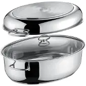 Berndes Ovaler Edelstahlbräter, 3in1 inkl. Glasdeckel 38 x 25,5 cm, Edelstahl, poliert - Bräter