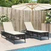 Prolenta Maison Exclusive - Sonnenliegen 2 Stk. mit Tisch Schwarz Poly Rattan