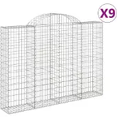 vidaXL Gabionen mit Hochbogen 9 Stk. 200x30x140/160cm Verzinktes Eisen