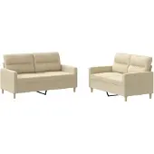 vidaXL 2-tlg. Sofagarnitur mit Kissen Creme Stoff