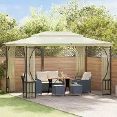 vidaXL Möbel Pavillon mit Netz 300x400x265 cm Creme - Pavillons & Partyzelte &23506