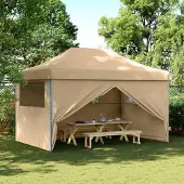 vidaXL Möbel Partyzelt Faltbar Pop-Up mit 4 Seitenteilen Beige - Pavillon 4004975