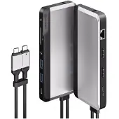 Alogic U2CSH-SGR, Kabelgebunden, USB 3.2 Gen 1 (3.1 Gen 1) Type-C, 100 W, 100,1000 Mbit/s, Schwarz, Silber, MicroSD (TransFlash), SD