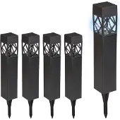 Relaxdays Solarlampen 5er Set, kaltweiß, wasserdicht, Dämmerungssensor, LED Solarleuchte, HxBxT: 41 x 6 x 6 cm, schwarz