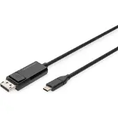 Digitus USB Typ C DisplayPort Bidirektionales Adapterkabel, 2 m, USB Typ-C, DisplayPort, Stecker, Stecker, Gerade