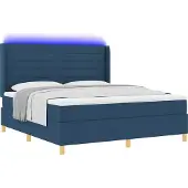 Syfax Boxspringbett mit LED-Lichtleisten Blau 180 x 200 cm Stoff