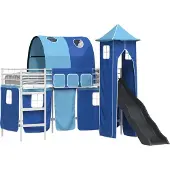 Syfax Kinderloftbett Weiß und Blau 90 x 190 cm Metall