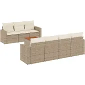 vidaXL 8-tlg. Garten-Sofagarnitur mit Kissen Beige Poly Rattan