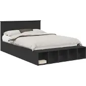 Syfax Bettrahmen mit Regal Schwarz 150 x 200 cm Holzwerkstoff