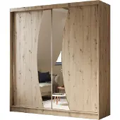 Beautysofa Schwebetürenschrank VOX 200 cm – Kleiderschrank mit Spiegel & Schiebetüren (Eiche Artisan)