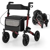 Northix Faltbarer Leichtgewicht-Rollator mit Luftreifen, Rot, 140kg Tragkraft