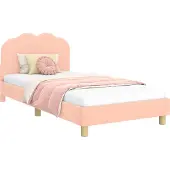 Syfax Kinderbettgestell mit Kopfteil Rosa 90 x 190 cm Bouclé